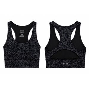 Ethos Leopard Print Longline‎ Sports Bra Black Gray Large